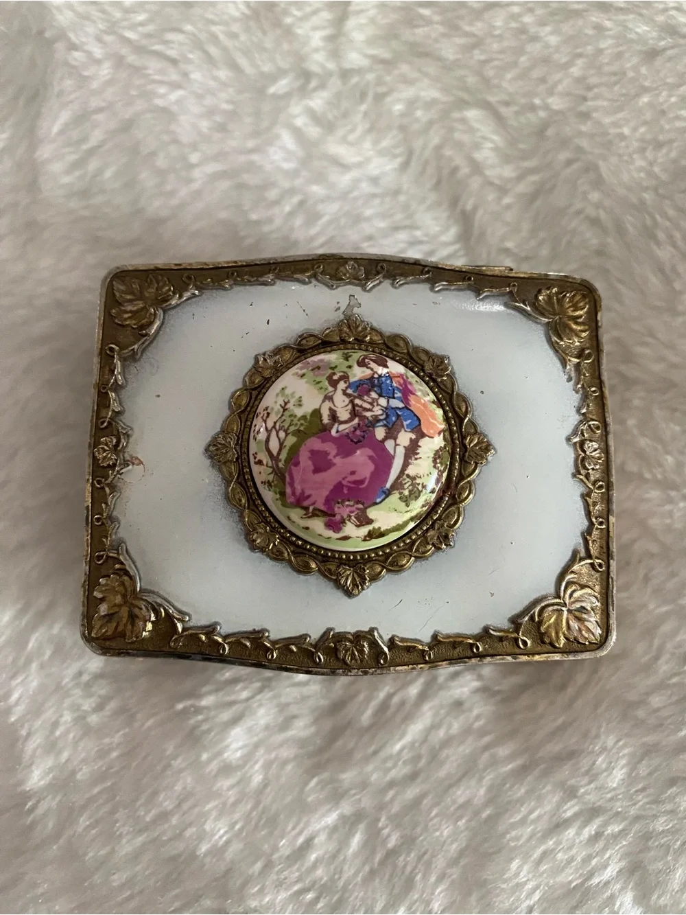 Vintage Gold Tone Metal Trinket Jewelry Box